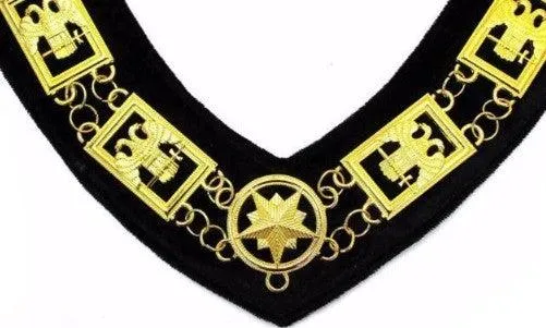32nd Degree - Scottish Rite Wings DOWN Chain Collar - Gold/Silver on Purple   Free Case