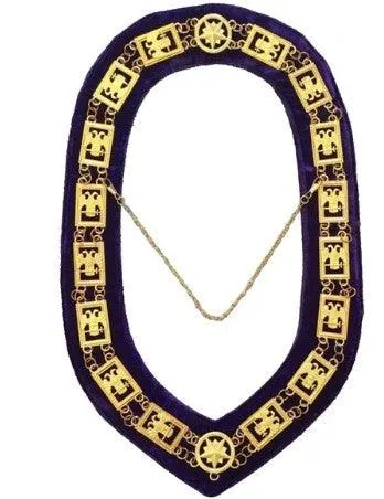 32nd Degree - Scottish Rite Wings DOWN Chain Collar - Gold/Silver on Purple   Free Case