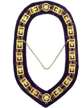 32nd Degree - Scottish Rite Wings DOWN Chain Collar - Gold/Silver on Purple   Free Case
