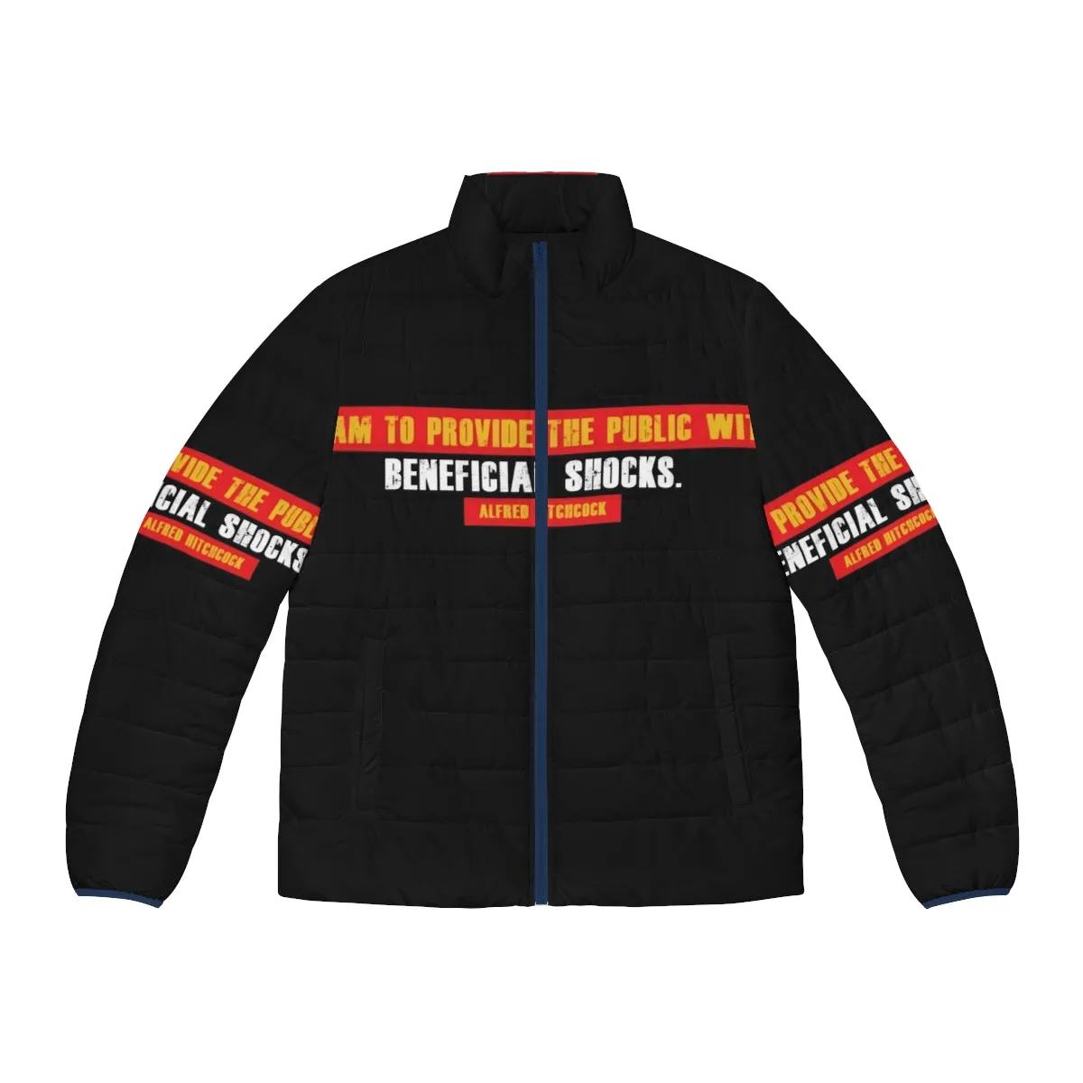 Alfred Hitchcock Quote Puffer Jacket: "It's What You Don't See" - Iconic Horror Director