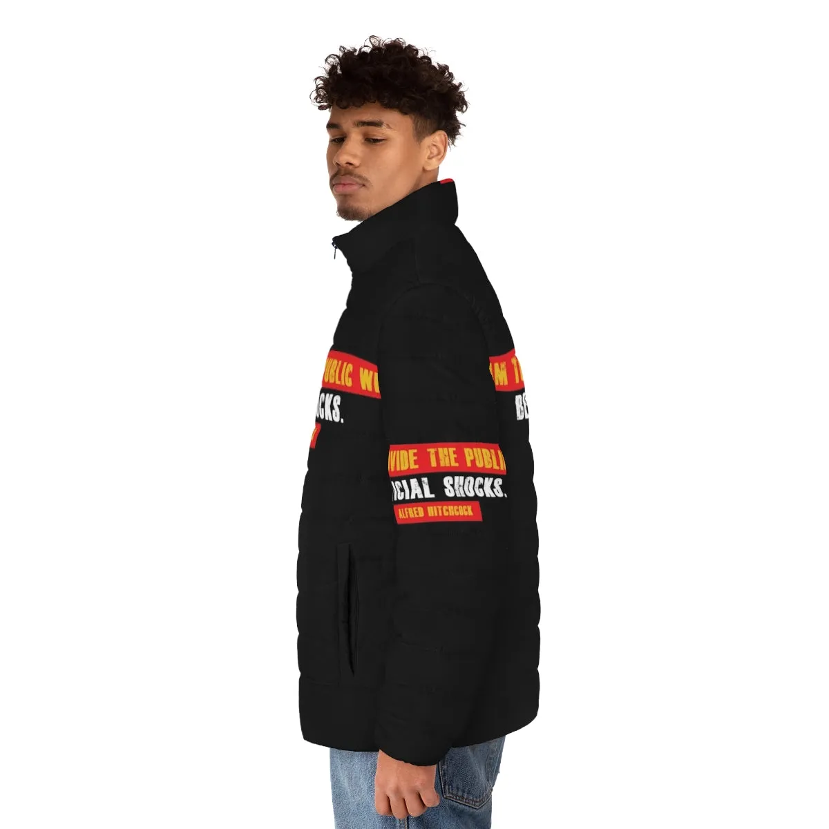 Alfred Hitchcock Quote Puffer Jacket: "It's What You Don't See" - Iconic Horror Director