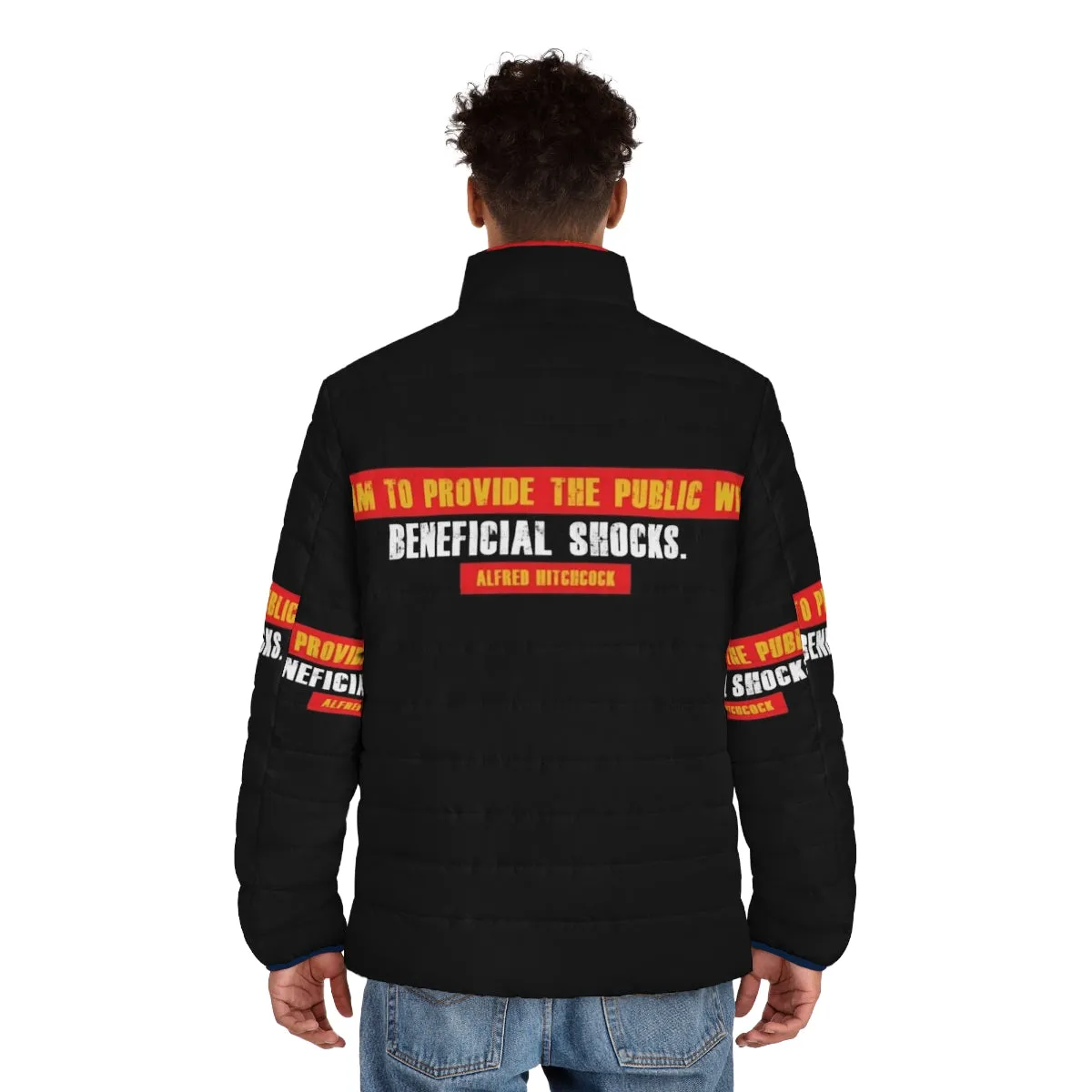Alfred Hitchcock Quote Puffer Jacket: "It's What You Don't See" - Iconic Horror Director