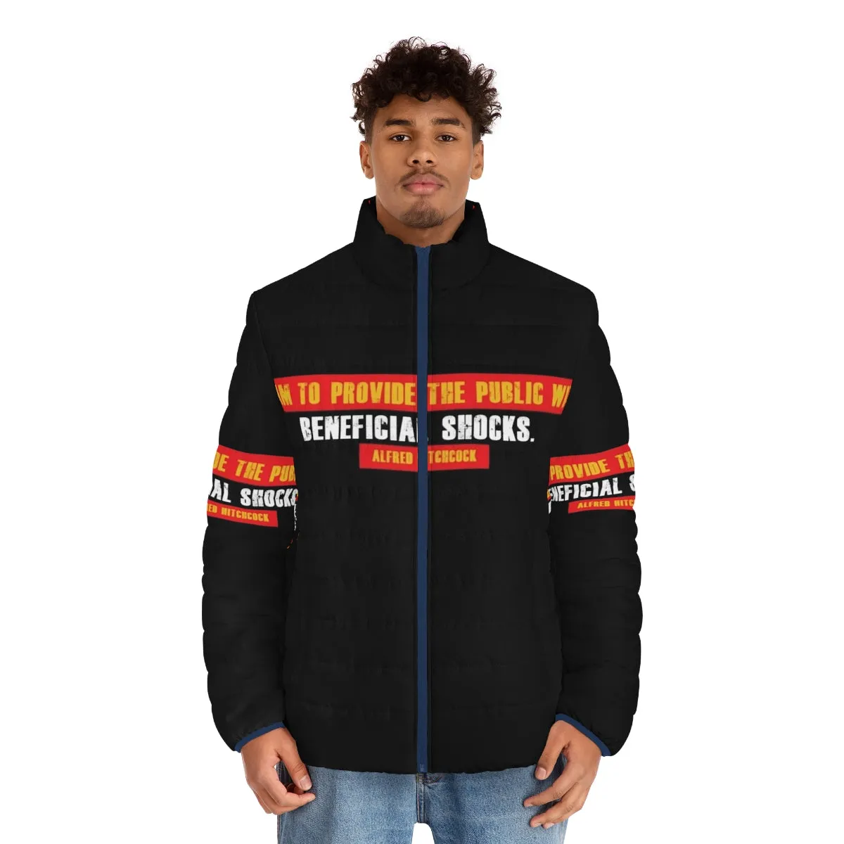 Alfred Hitchcock Quote Puffer Jacket: "It's What You Don't See" - Iconic Horror Director