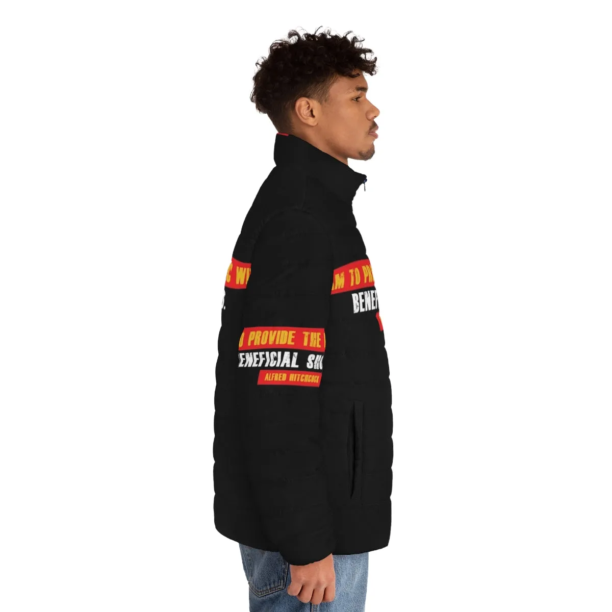 Alfred Hitchcock Quote Puffer Jacket: "It's What You Don't See" - Iconic Horror Director