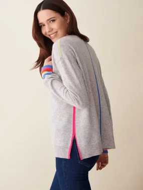 & Isla Aria Stripe V Neck Jumper In Storm Grey Multi IF4C-199