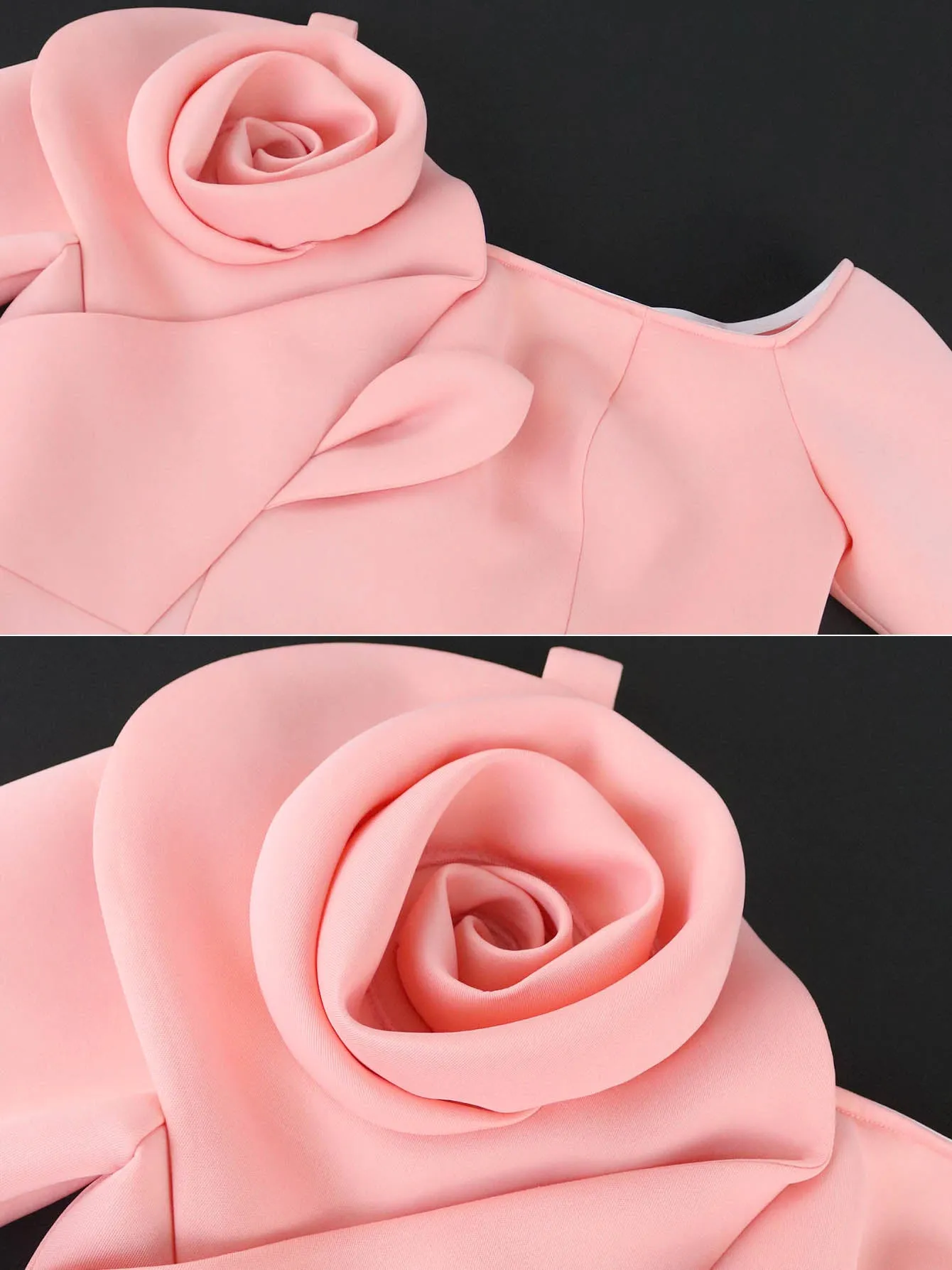 AOMEIDRESS One Shoulder Dress Pink Flower Long Sleeves Package Hip