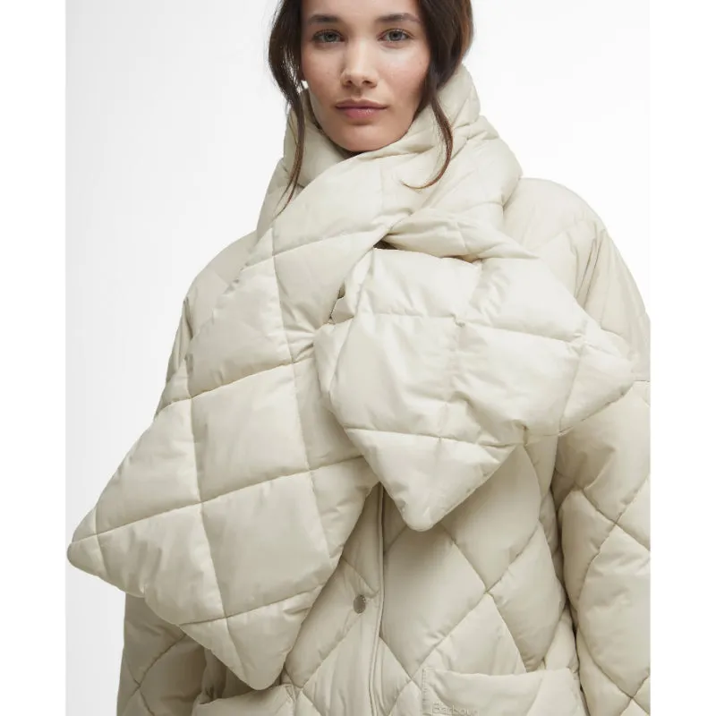 Barbour Brigitte Ladies Puffer Coat & Scarf - French Oak/Sky Dress Tartan