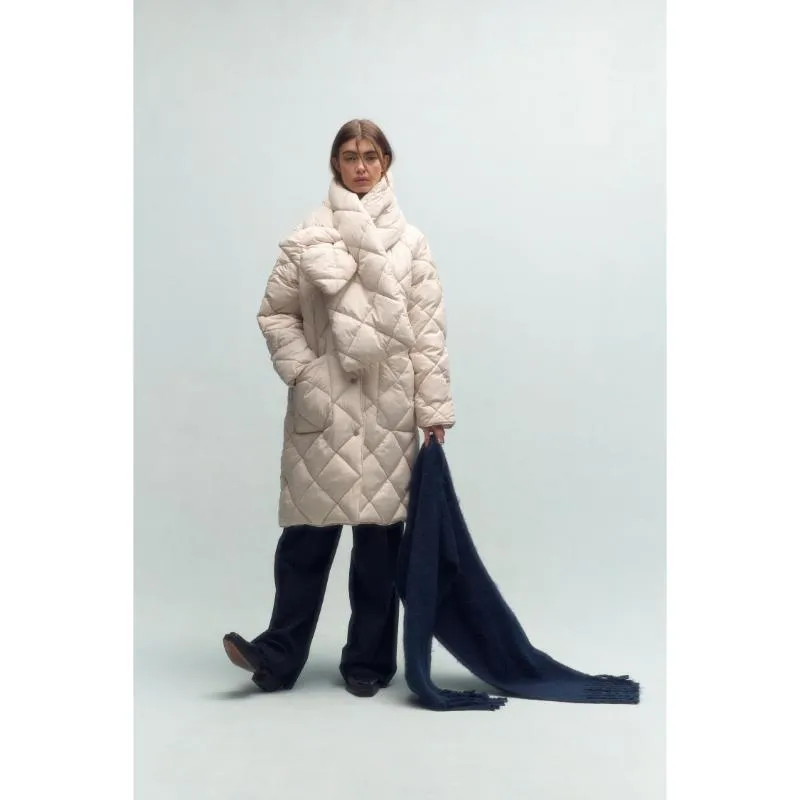 Barbour Brigitte Ladies Puffer Coat & Scarf - French Oak/Sky Dress Tartan