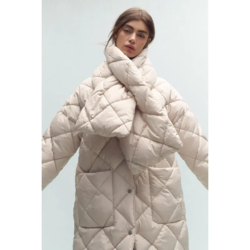 Barbour Brigitte Ladies Puffer Coat & Scarf - French Oak/Sky Dress Tartan