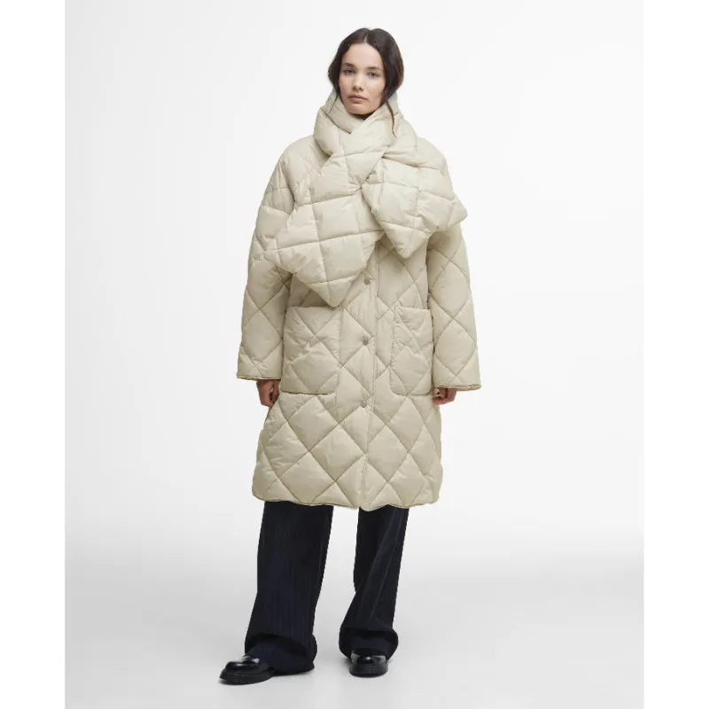 Barbour Brigitte Ladies Puffer Coat & Scarf - French Oak/Sky Dress Tartan