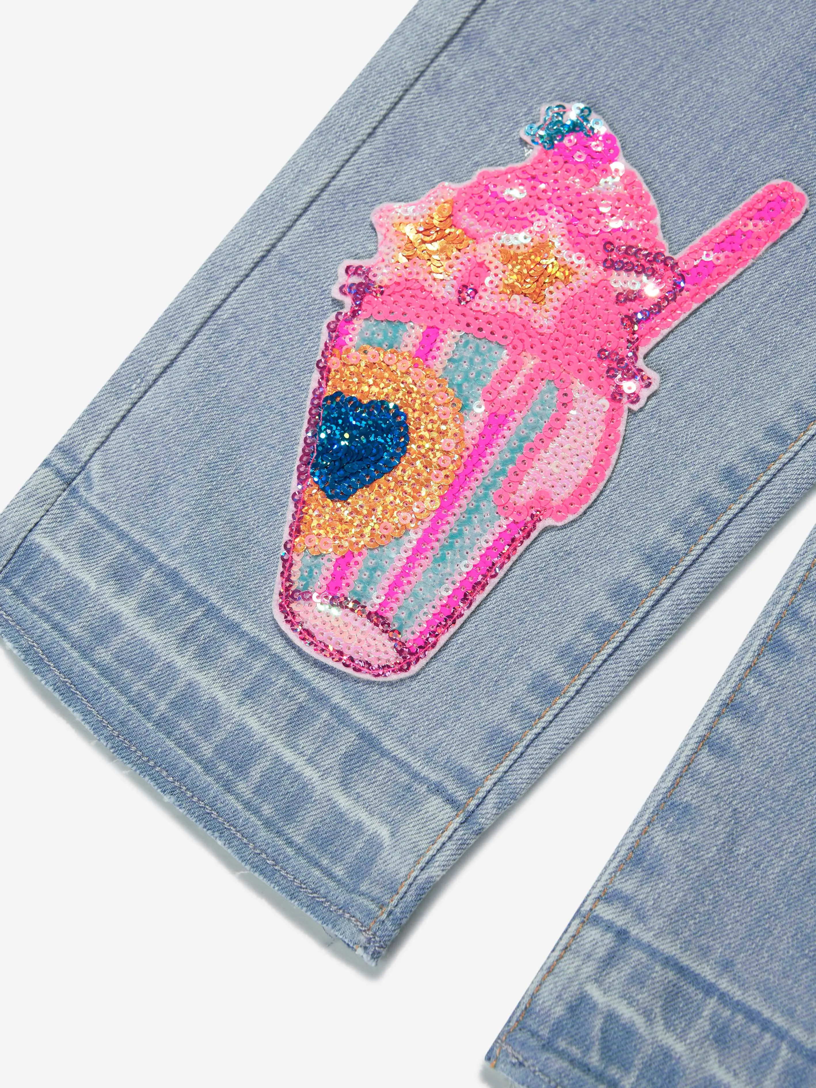 Billieblush Girls Sequin Applique Jeans in Blue