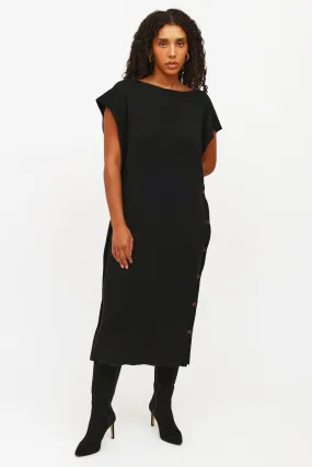 Black Rib Knit Sleeveless Dress
