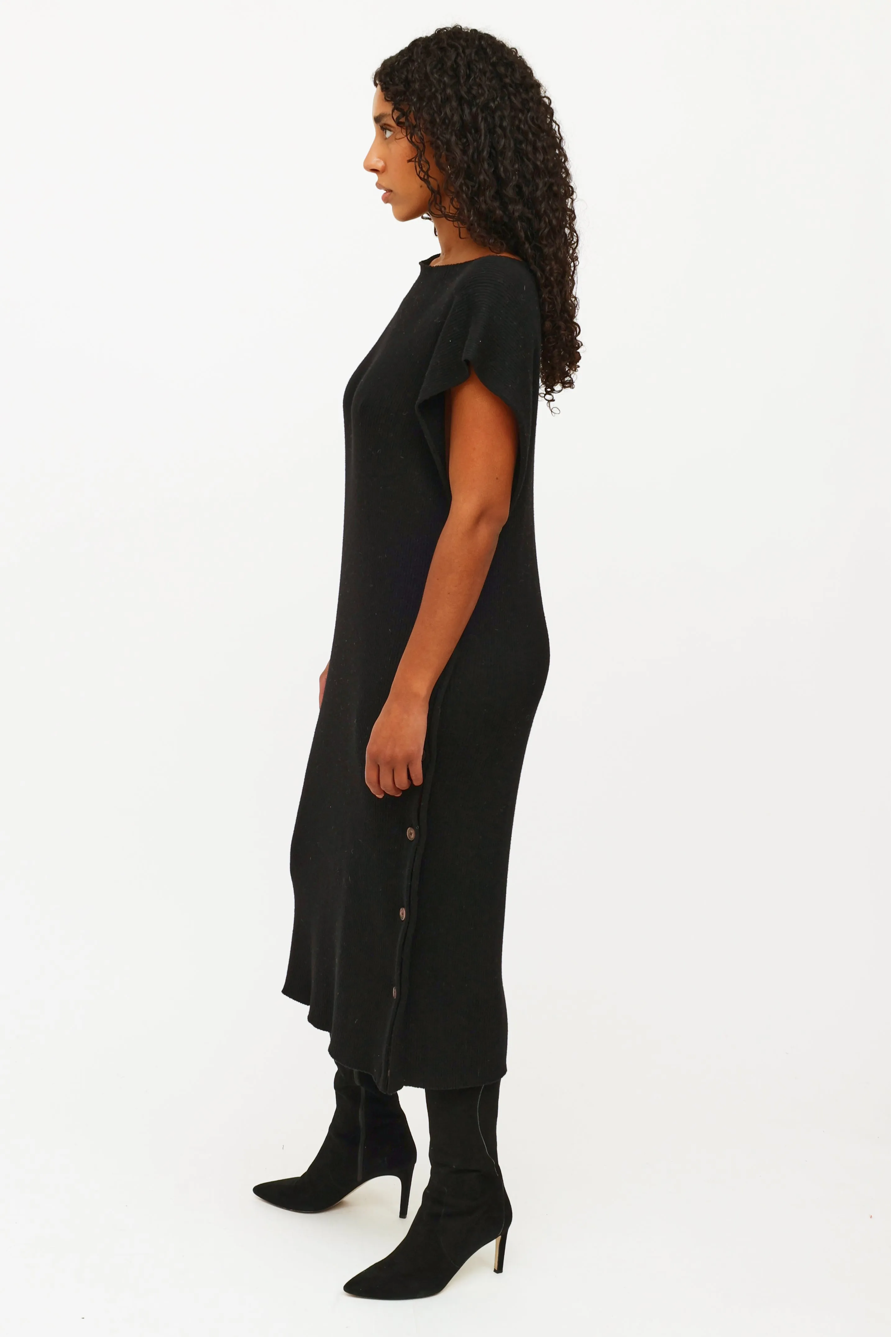 Black Rib Knit Sleeveless Dress