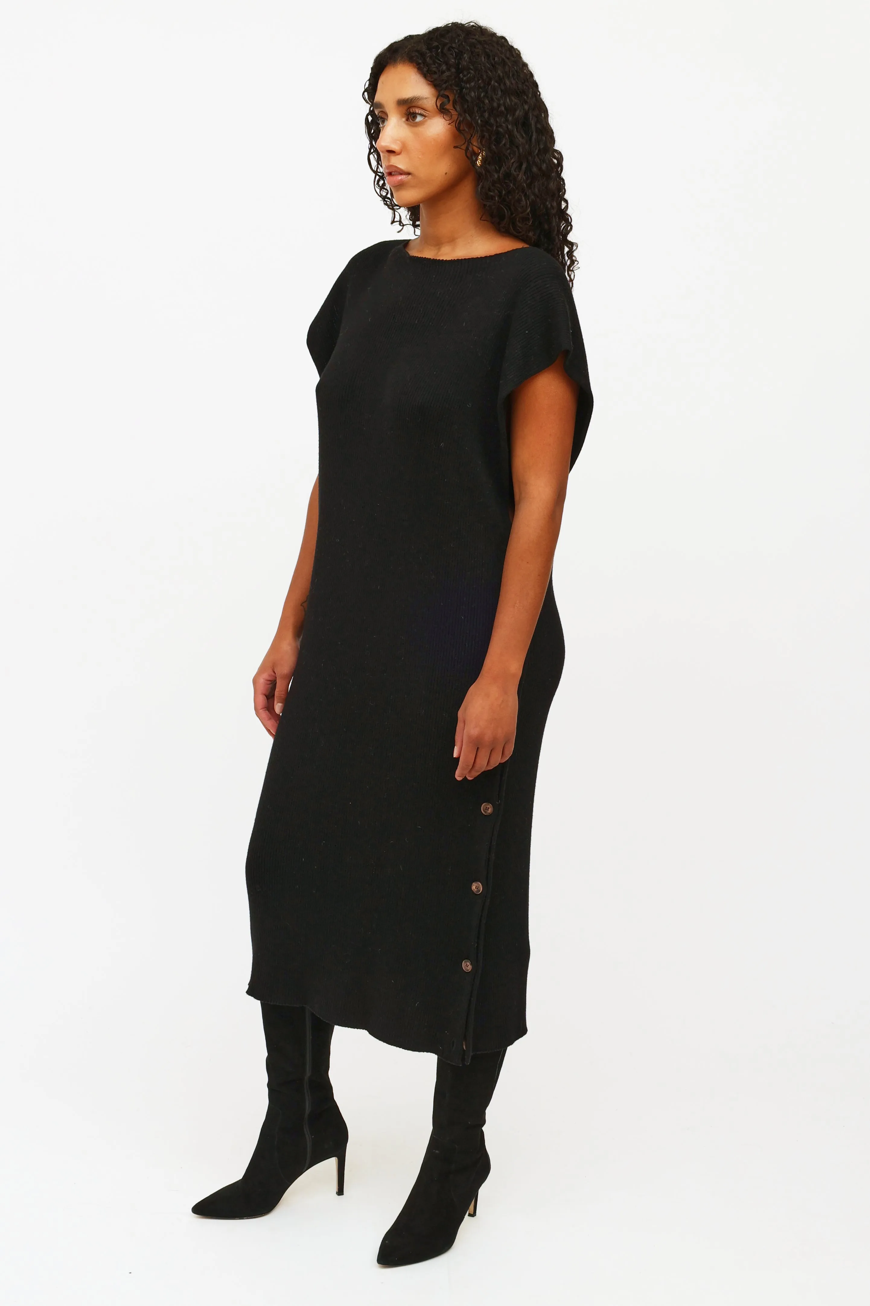 Black Rib Knit Sleeveless Dress