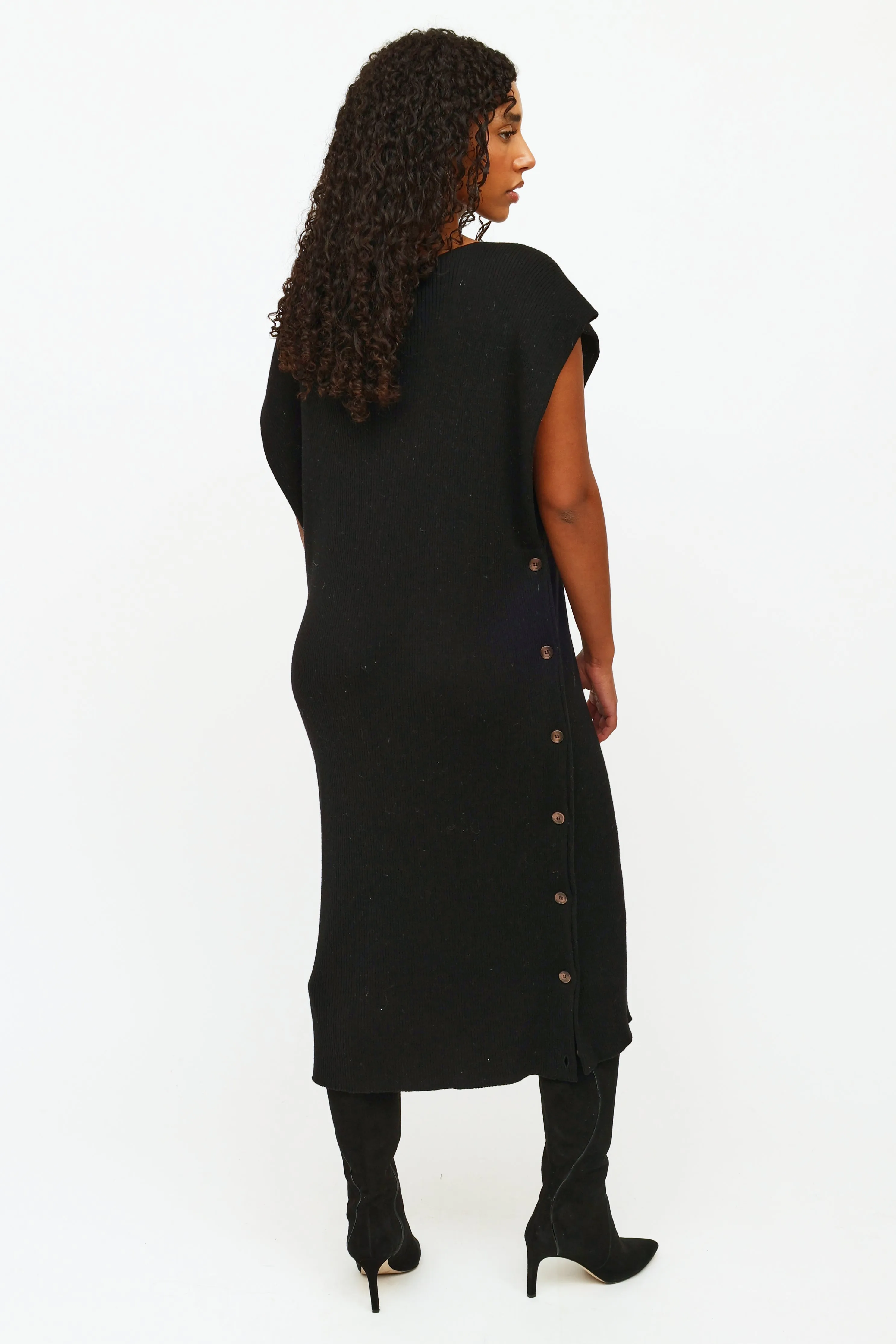 Black Rib Knit Sleeveless Dress