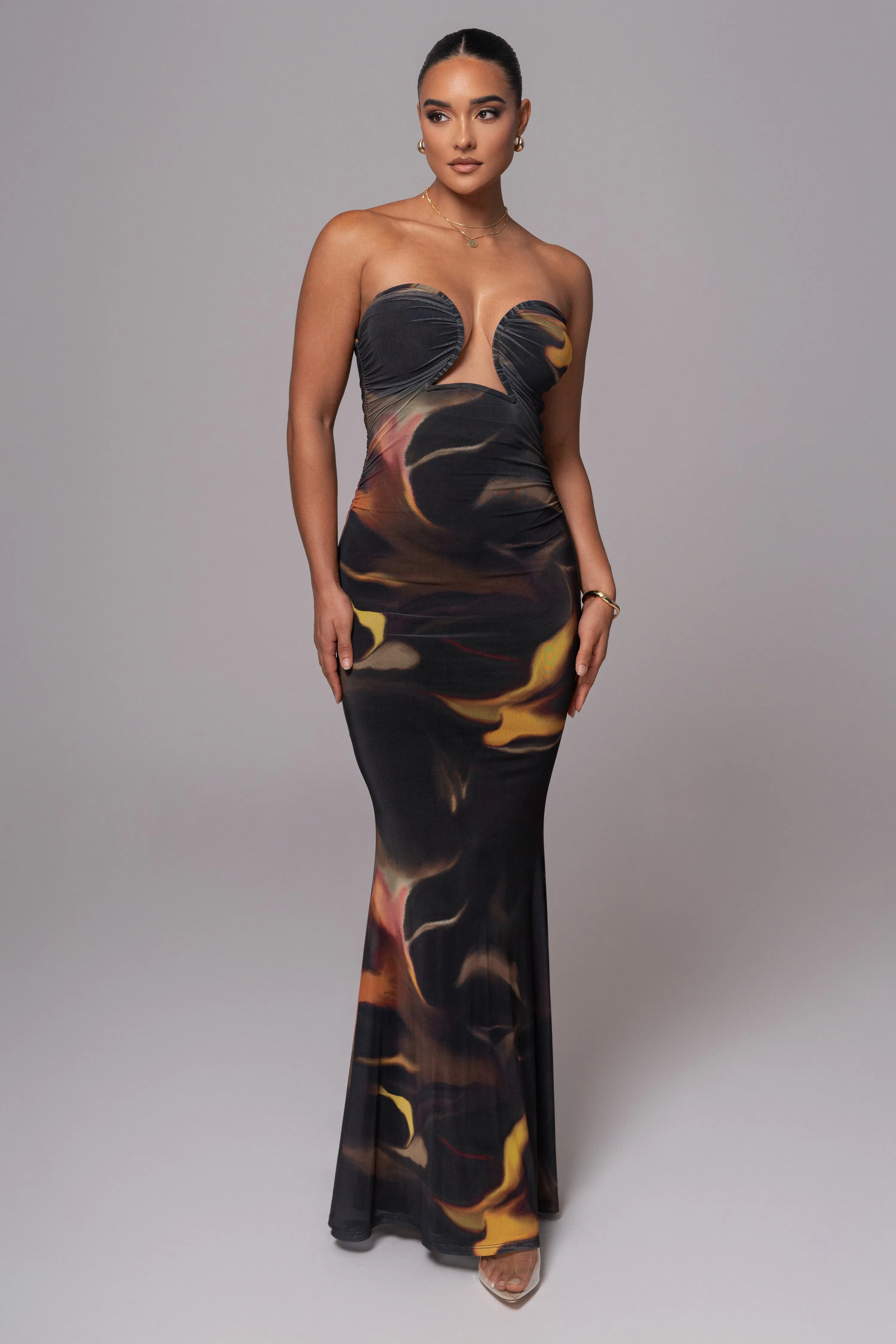 Black/Yellow Bethany Strapless Maxi Dress