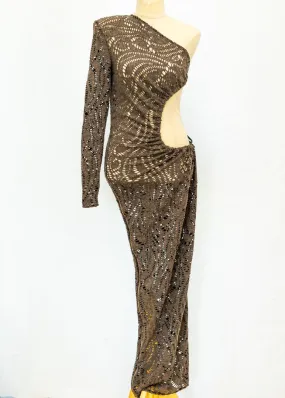 Bronx and Banco Brown Eyelit Maxi dress