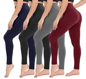 CAMPSNAIL 4 Pack High Waisted Leggings for Women- Soft Tummy Control Slimming Yoga Pants for Workout Running Reg & Plus Size