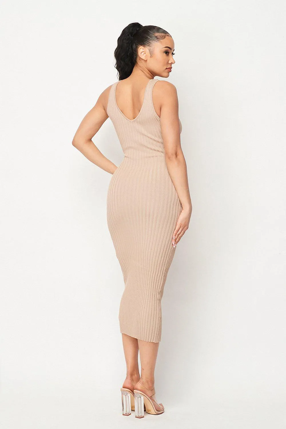 Carmen Ribbed Knit Midi Dress