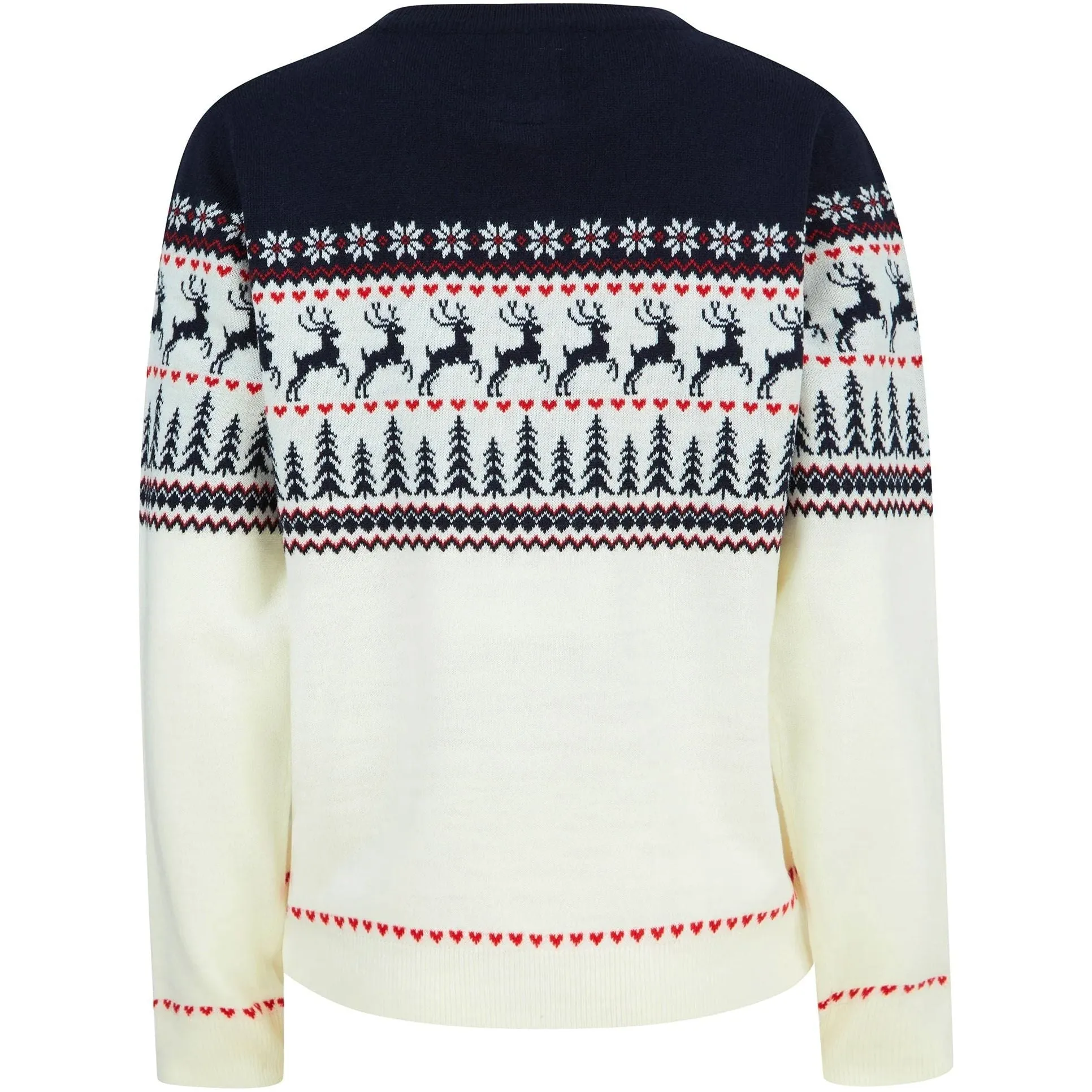 Christmas Reindeer Heart Nordic Fairisle Womens Jumper - Cream