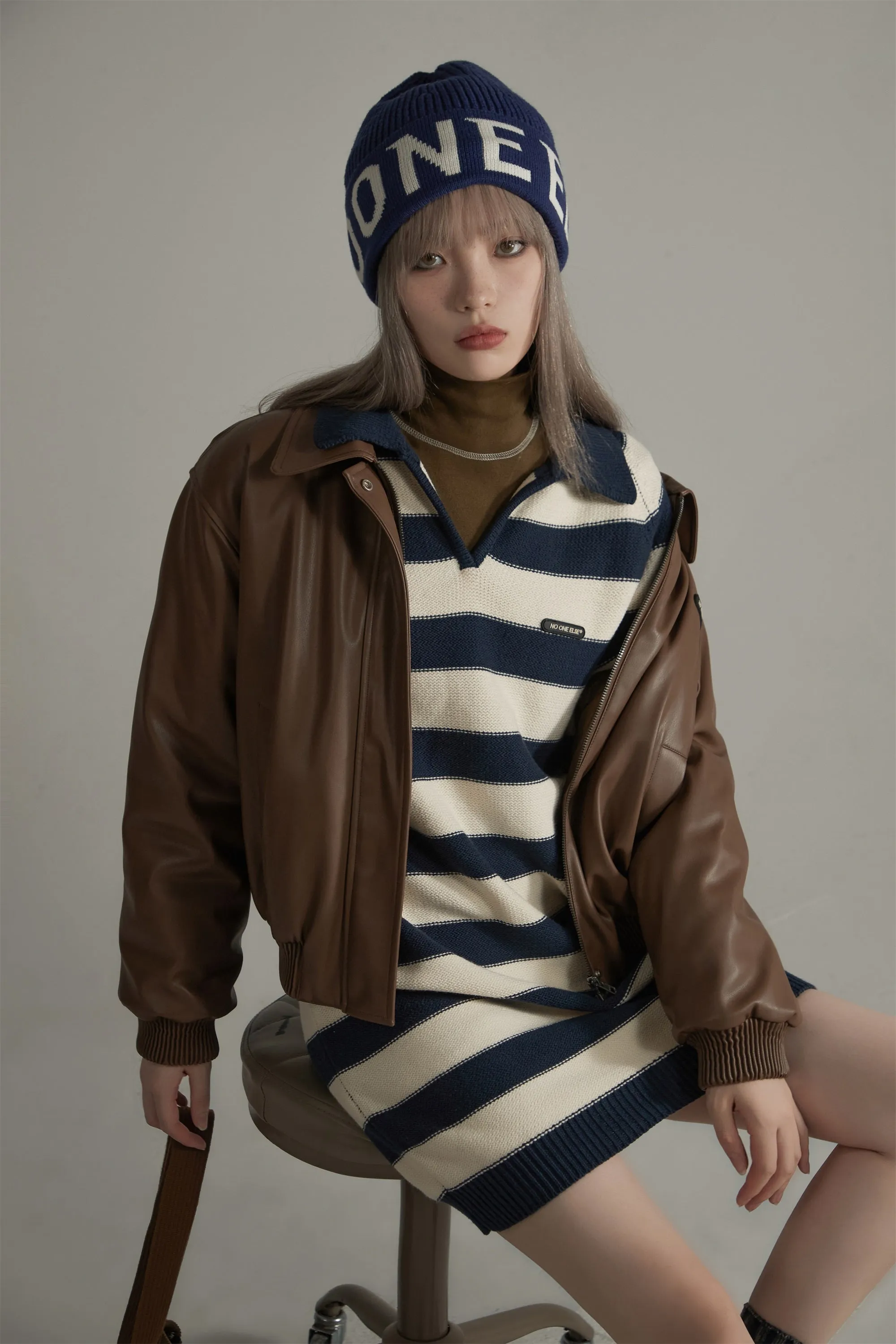 Color Stripe Polo Knit Dress