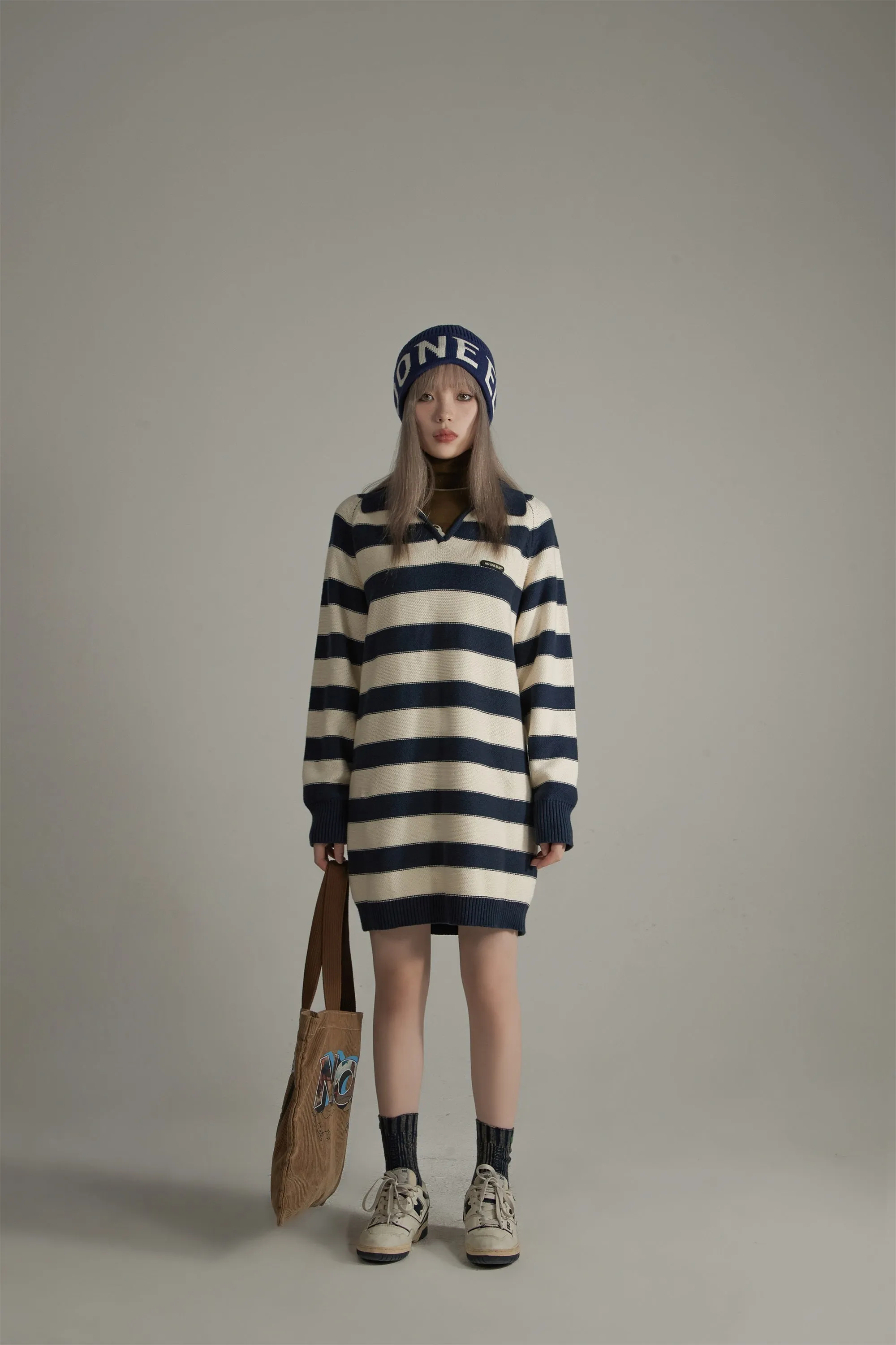 Color Stripe Polo Knit Dress