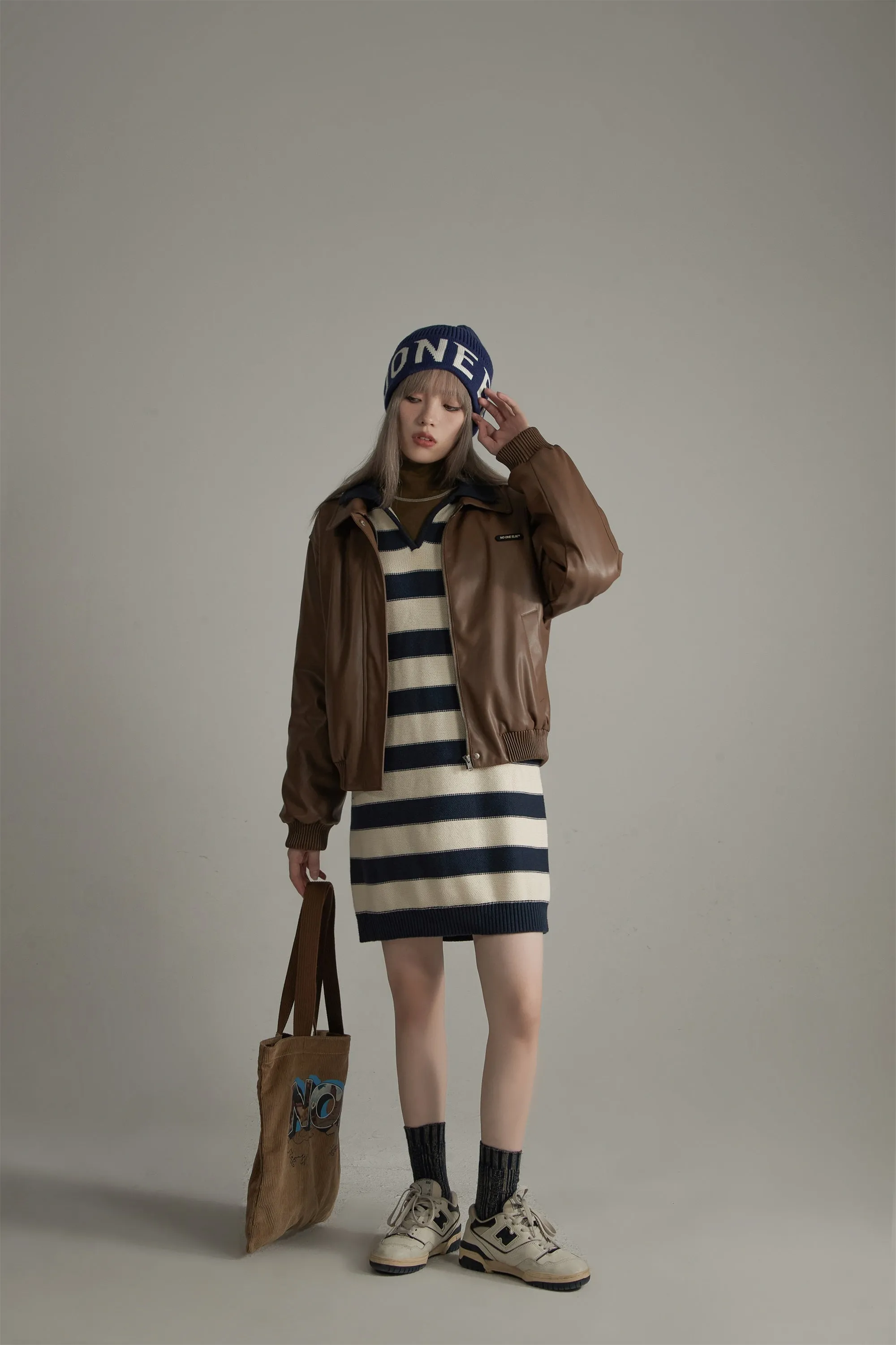 Color Stripe Polo Knit Dress