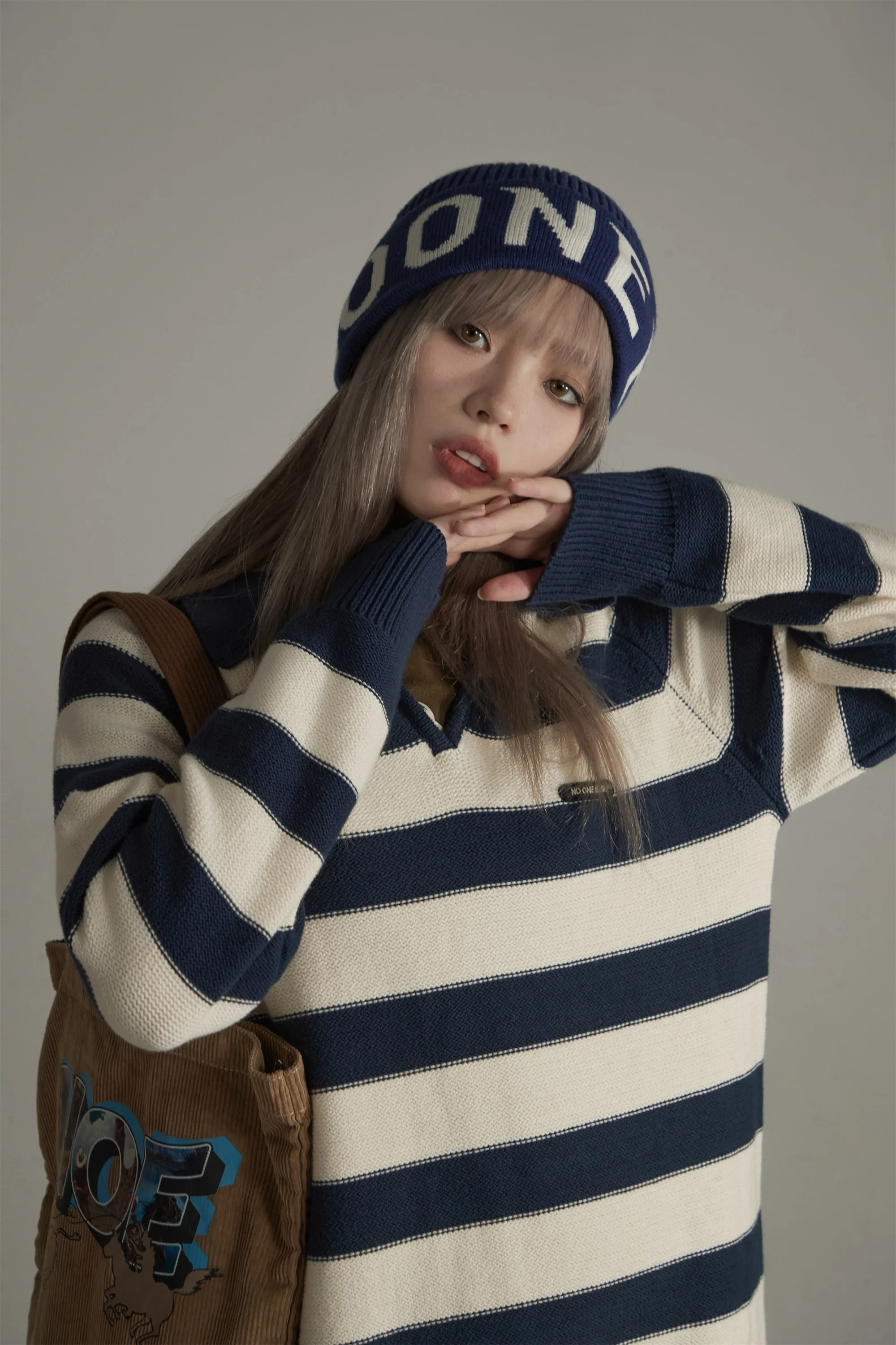 Color Stripe Polo Knit Dress