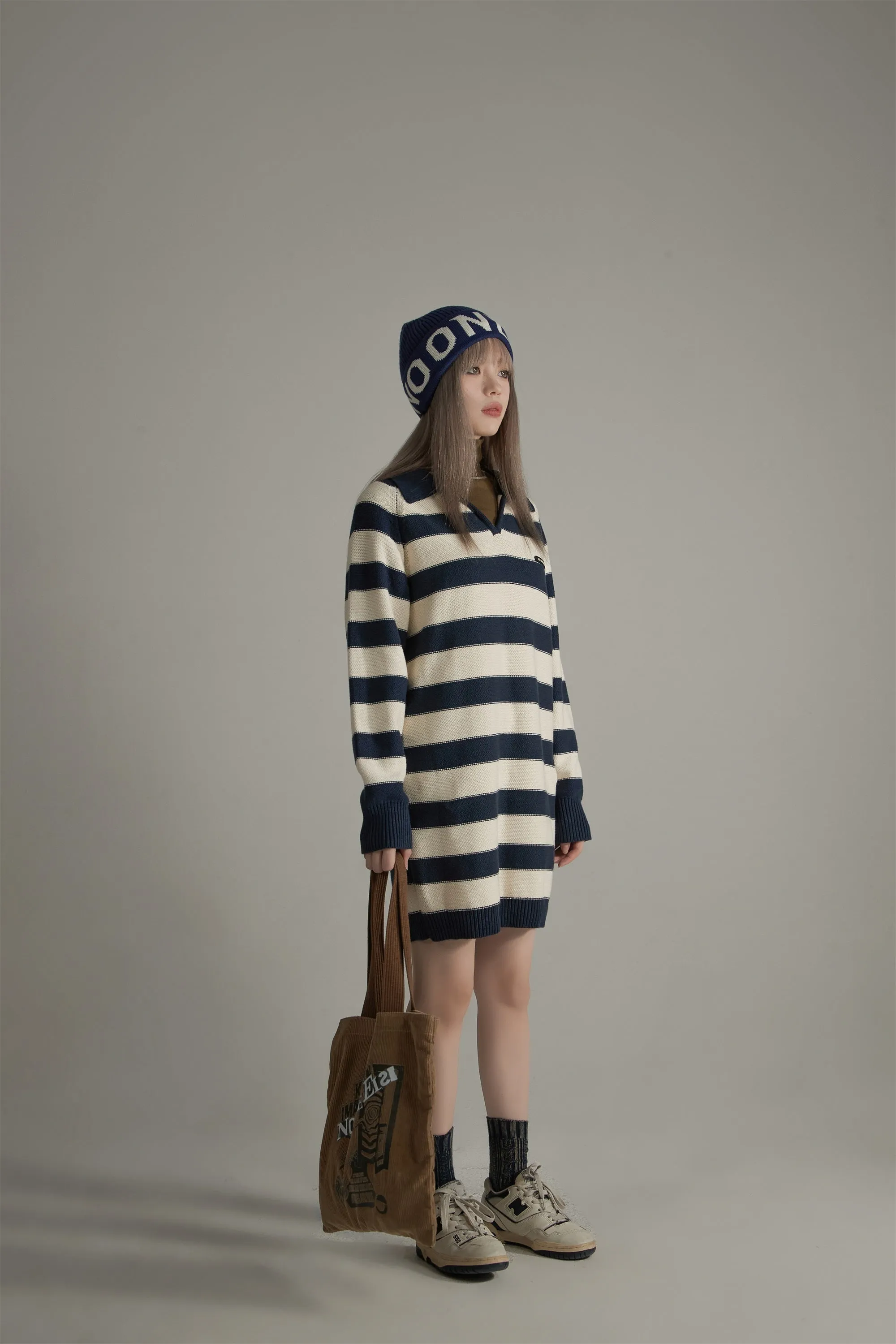 Color Stripe Polo Knit Dress