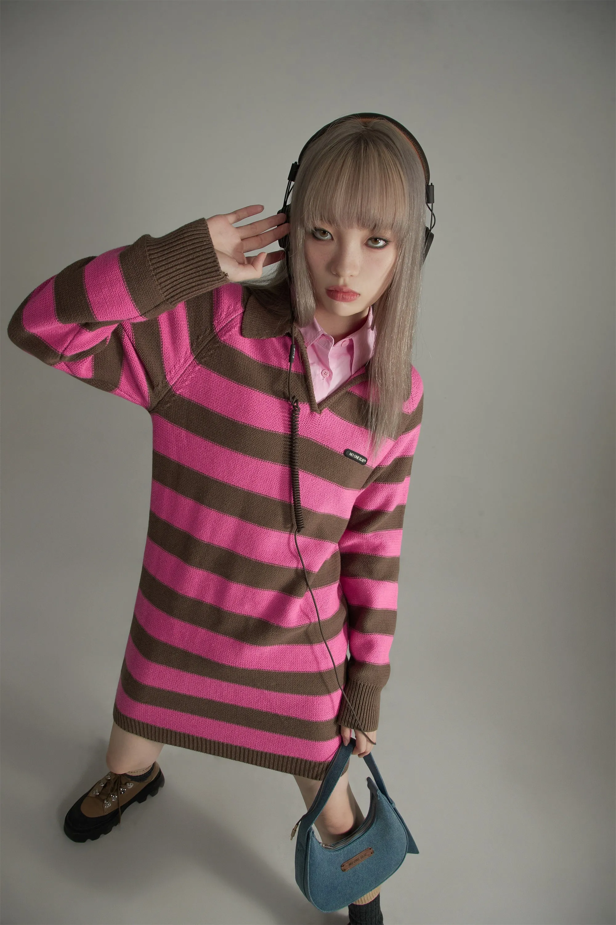Color Stripe Polo Knit Dress