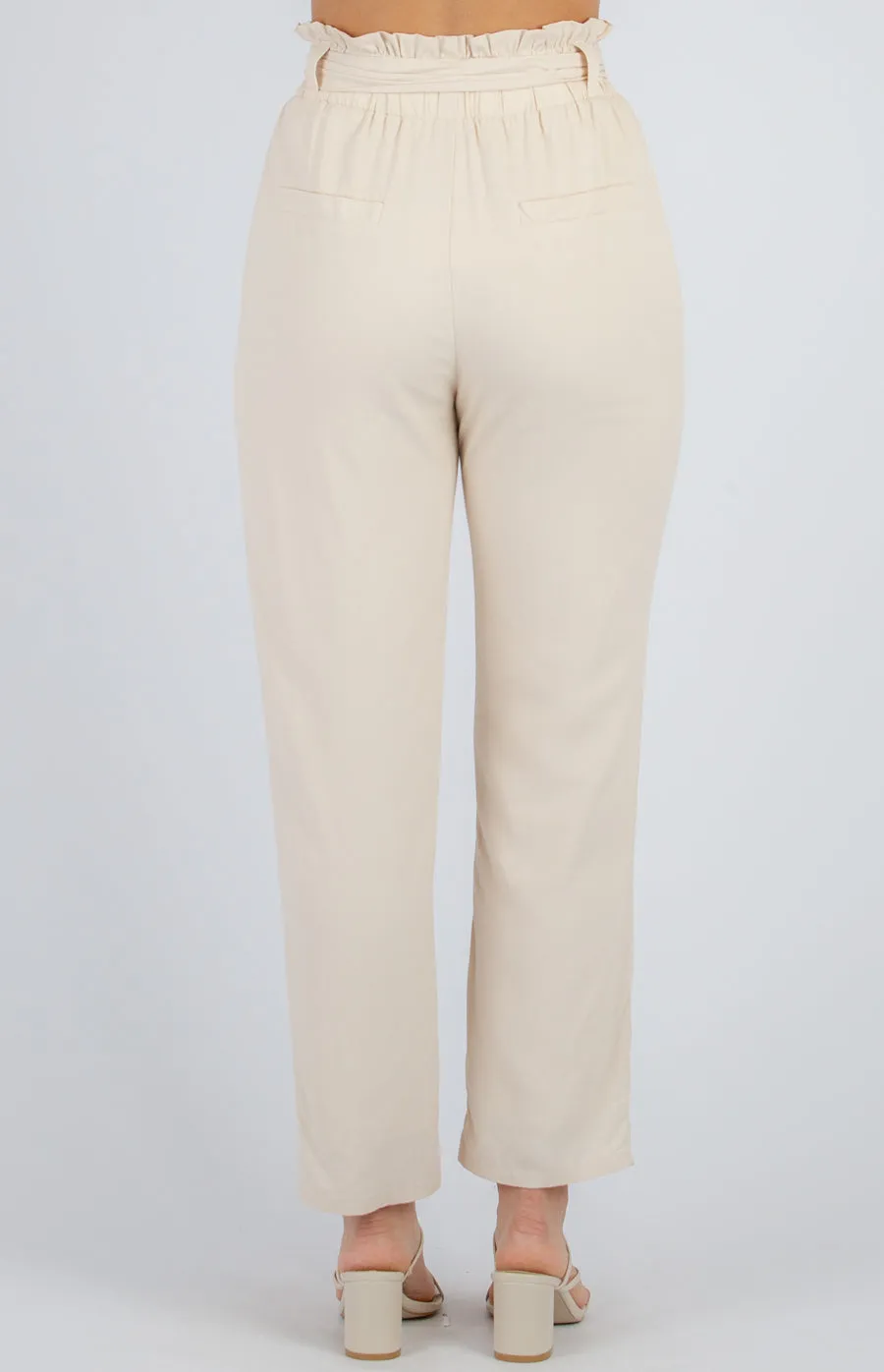 Elastic Waist Tapered Pants With Belt