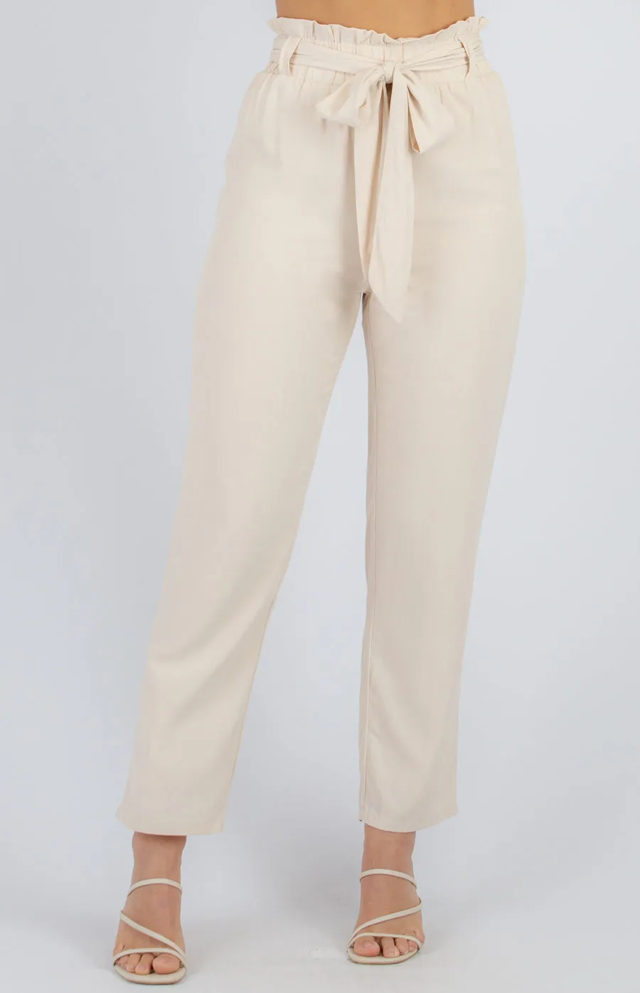 Elastic Waist Tapered Pants With Belt