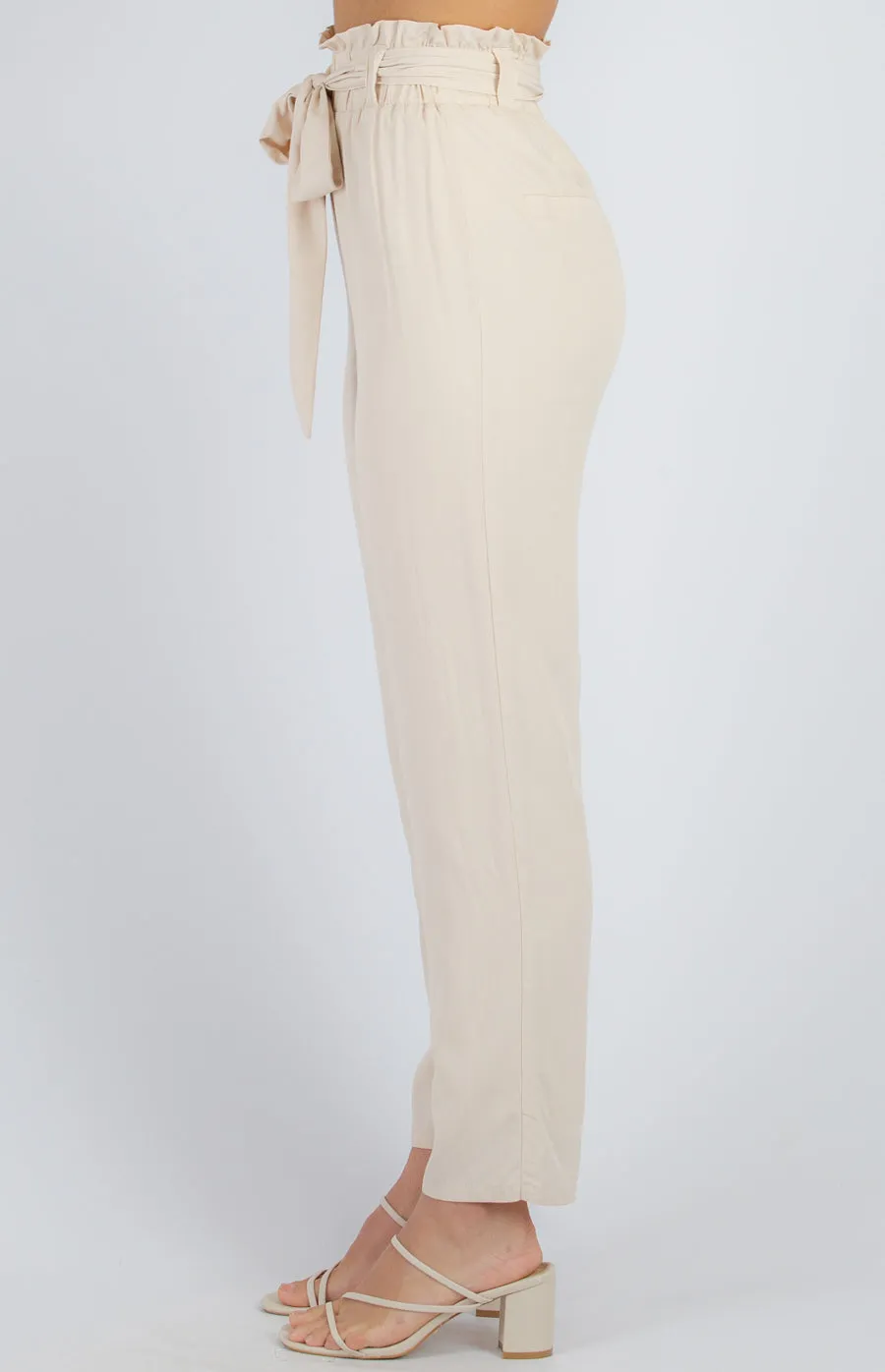 Elastic Waist Tapered Pants With Belt