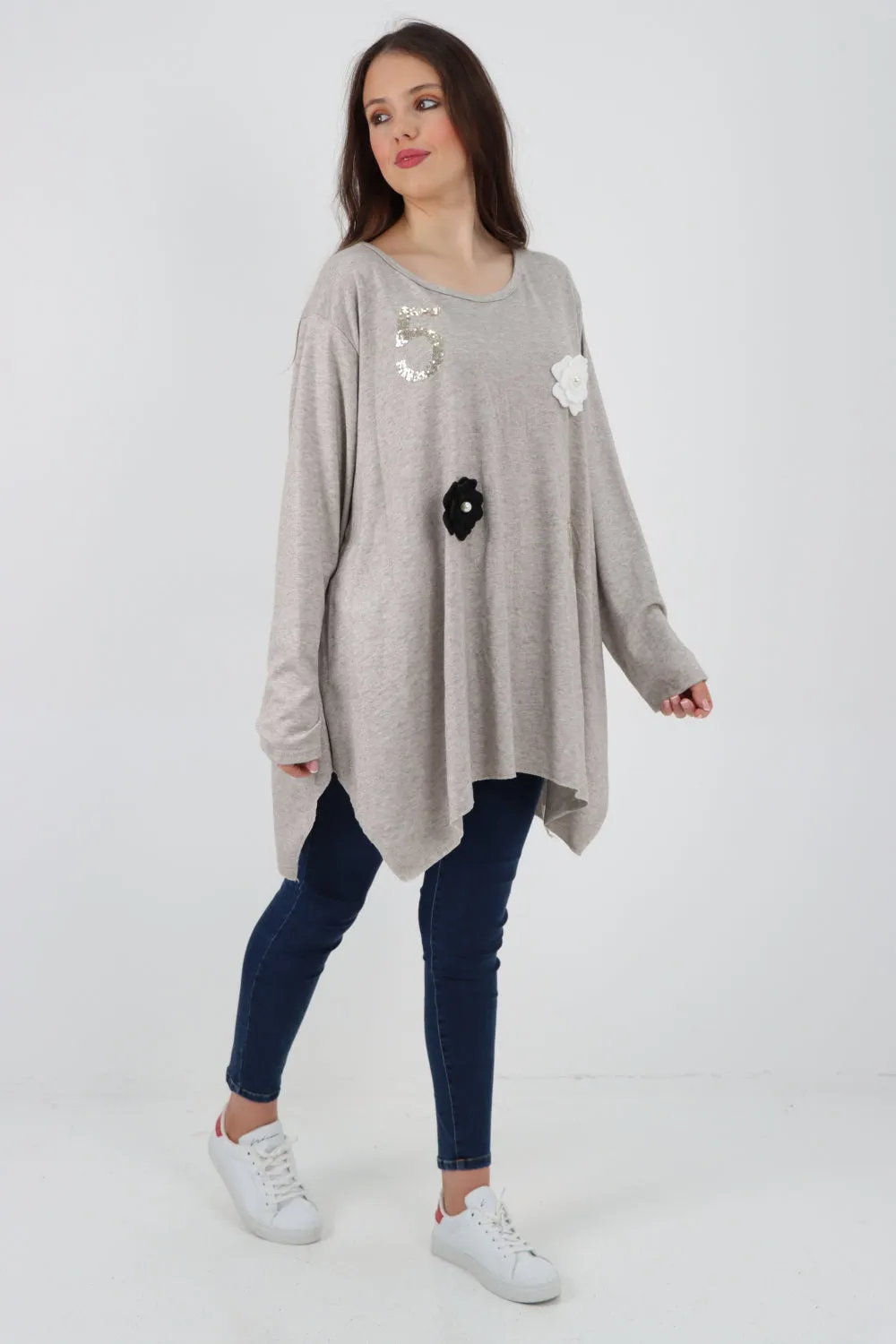 Five Flower Print LongsleeveJumper Top