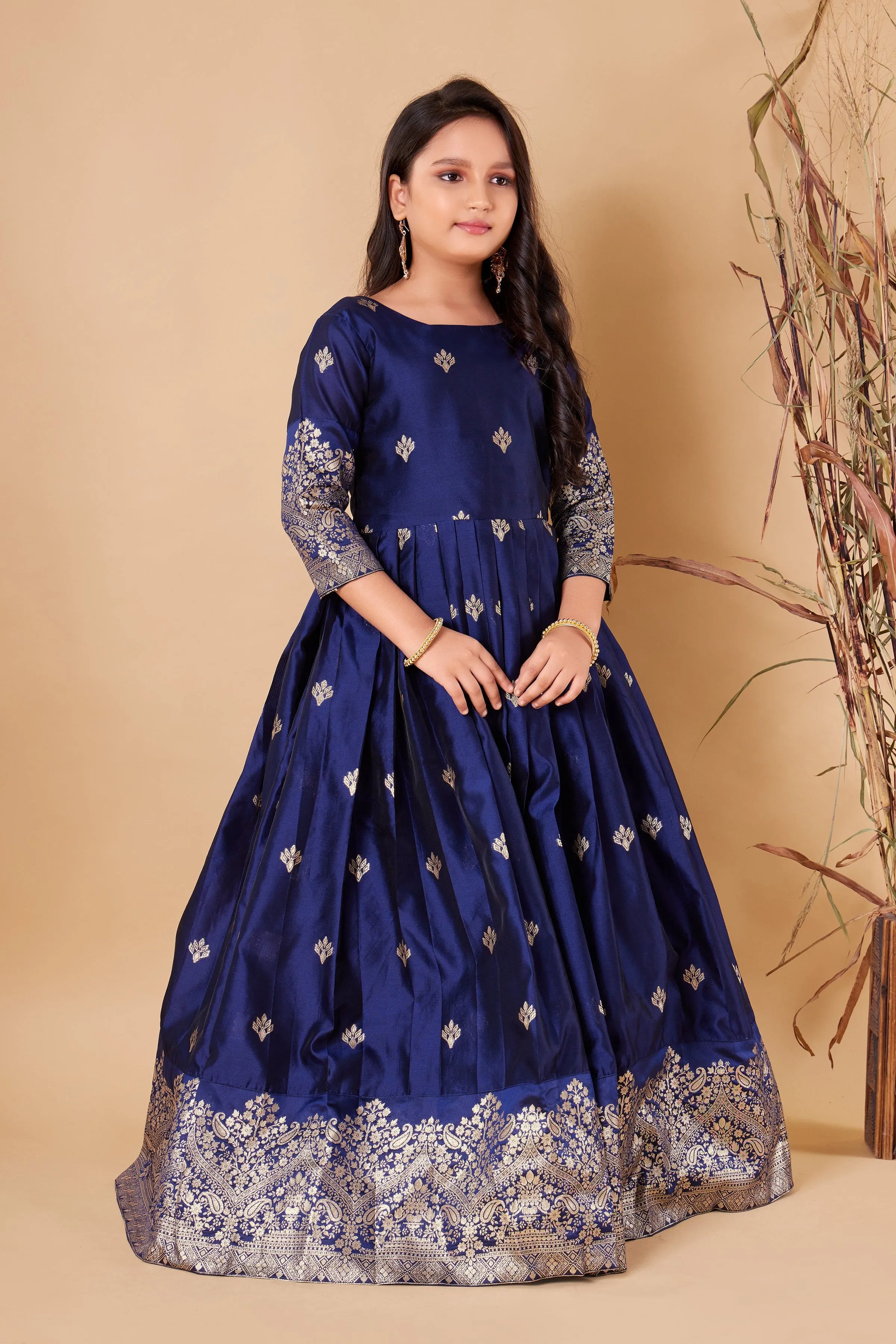 Girls Maxi Length Flared Blue Gown Dress Kids