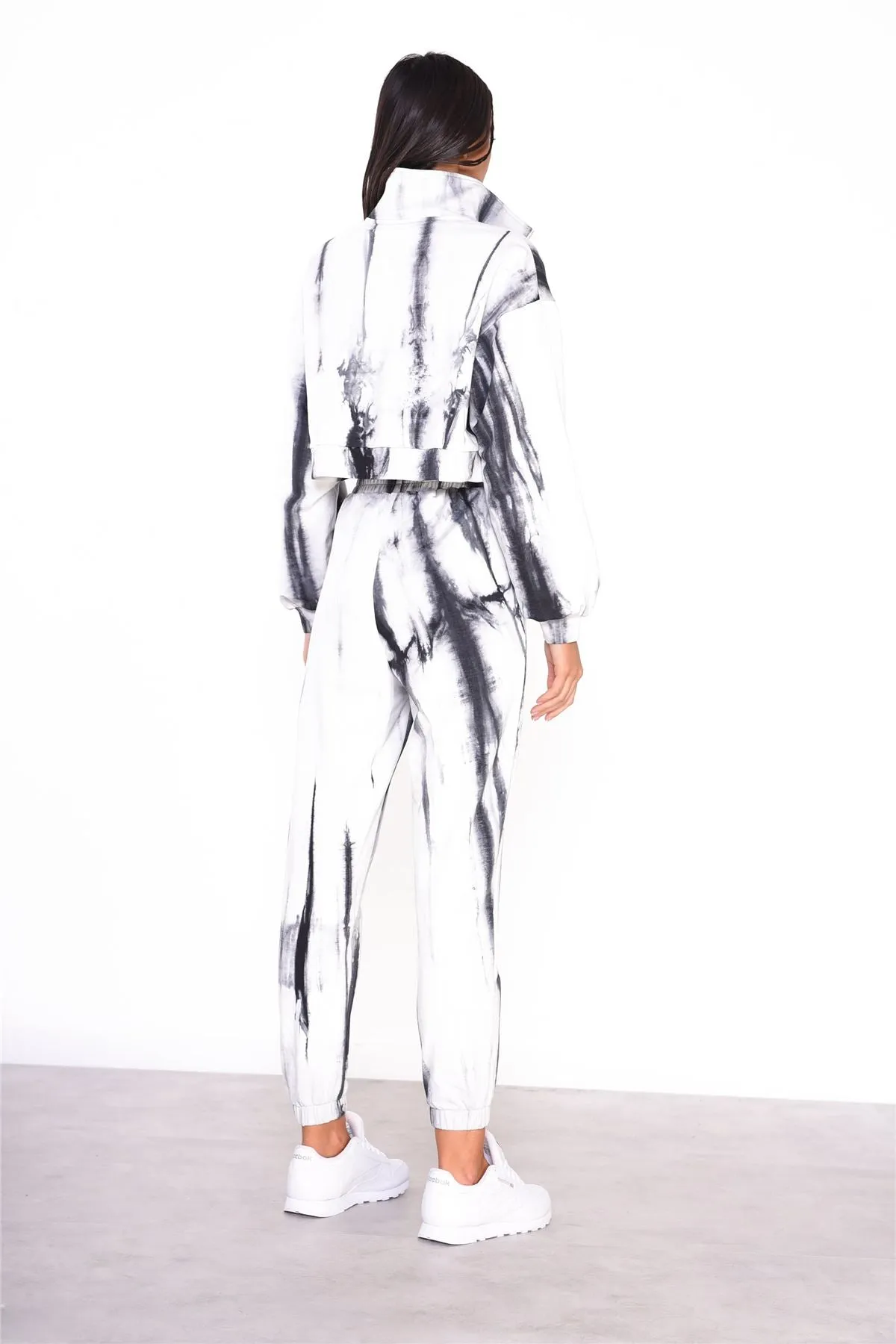 Grey Tie Dye Cropped Zip Loungewear Jumper