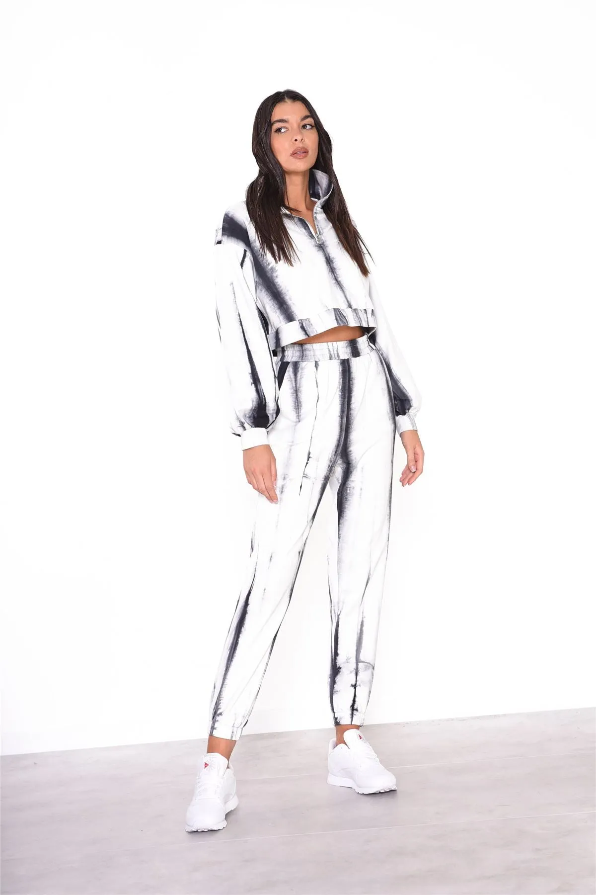 Grey Tie Dye Cropped Zip Loungewear Jumper