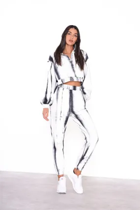 Grey Tie Dye Cropped Zip Loungewear Jumper