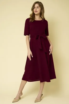 HALF SLEEVE ROUND NECK MIDI DRESS