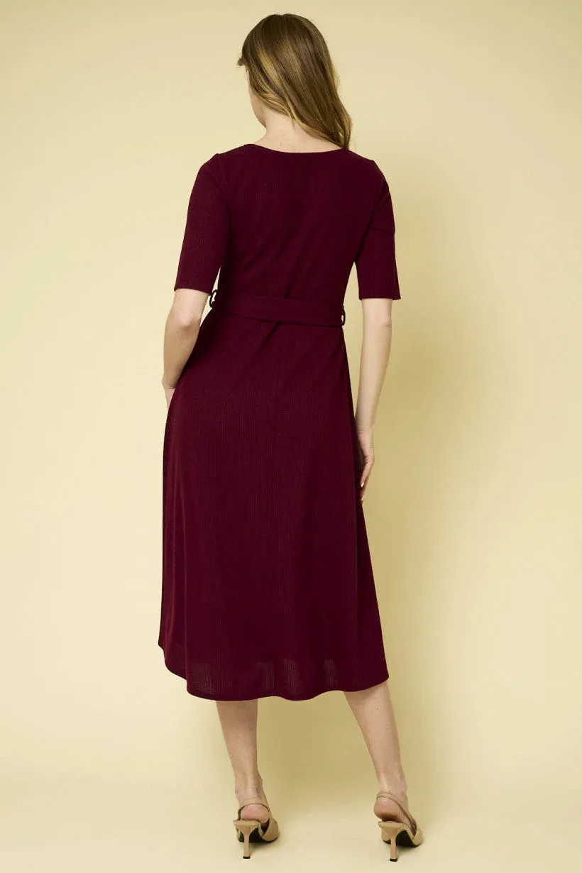 HALF SLEEVE ROUND NECK MIDI DRESS