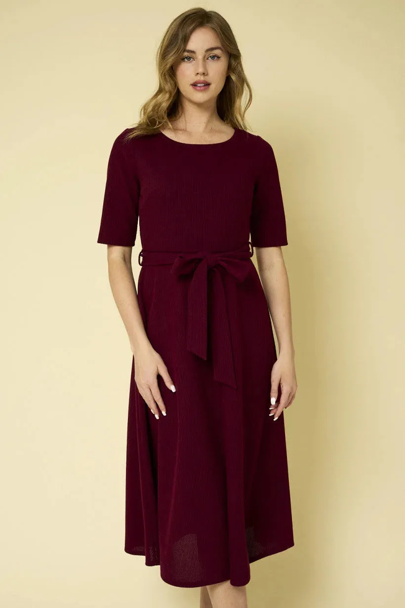 HALF SLEEVE ROUND NECK MIDI DRESS
