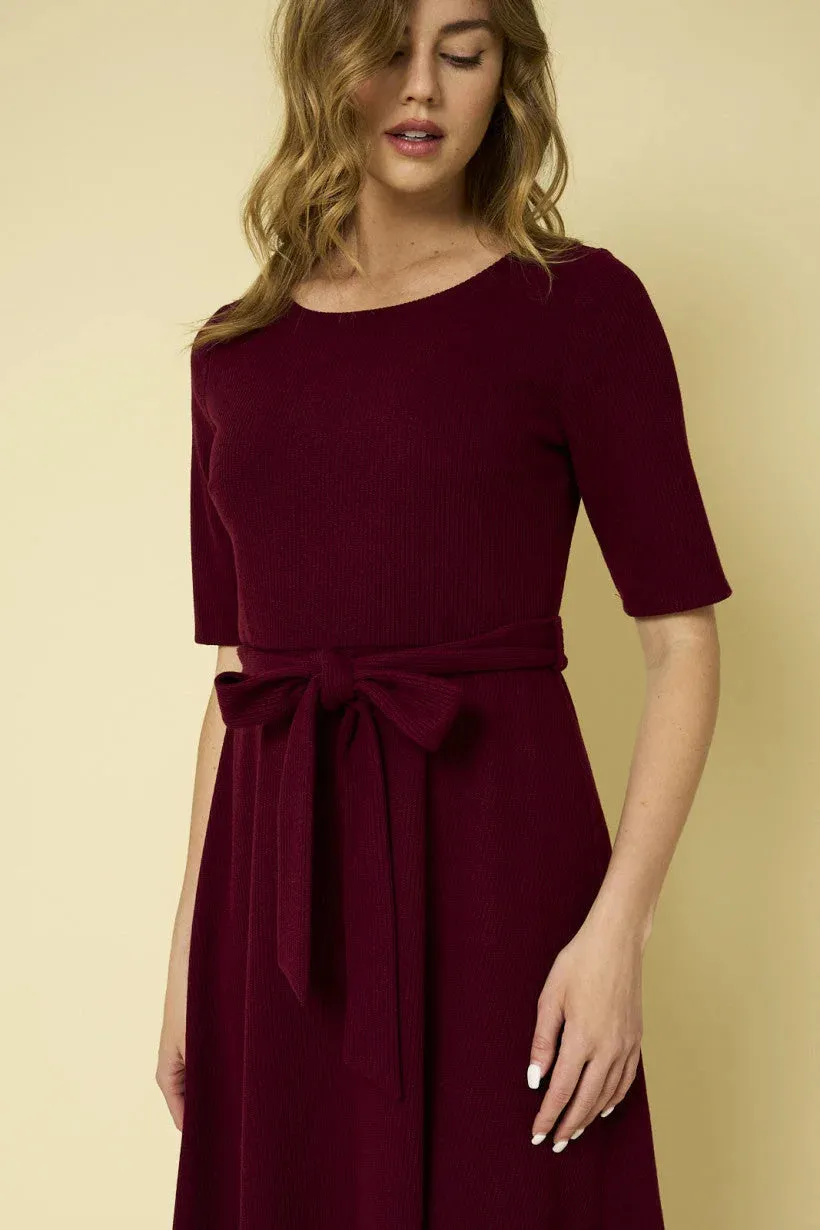 HALF SLEEVE ROUND NECK MIDI DRESS