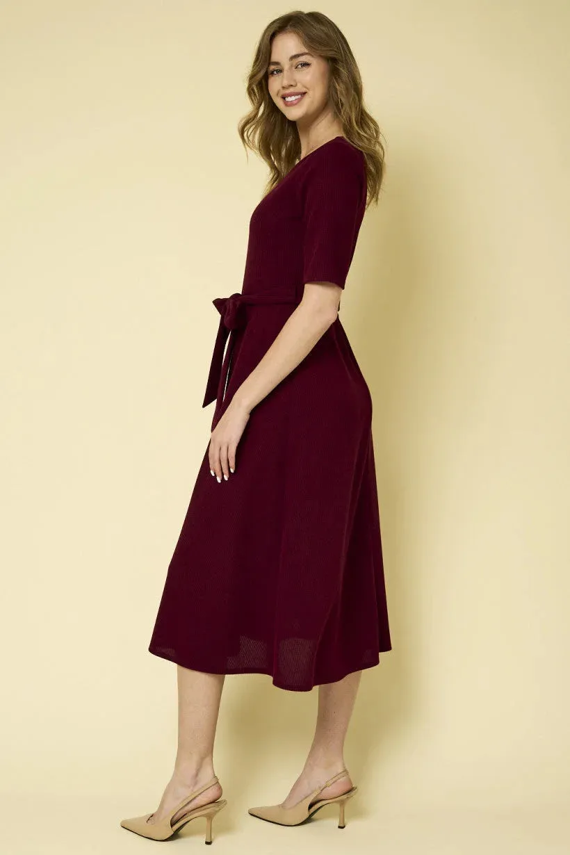 HALF SLEEVE ROUND NECK MIDI DRESS