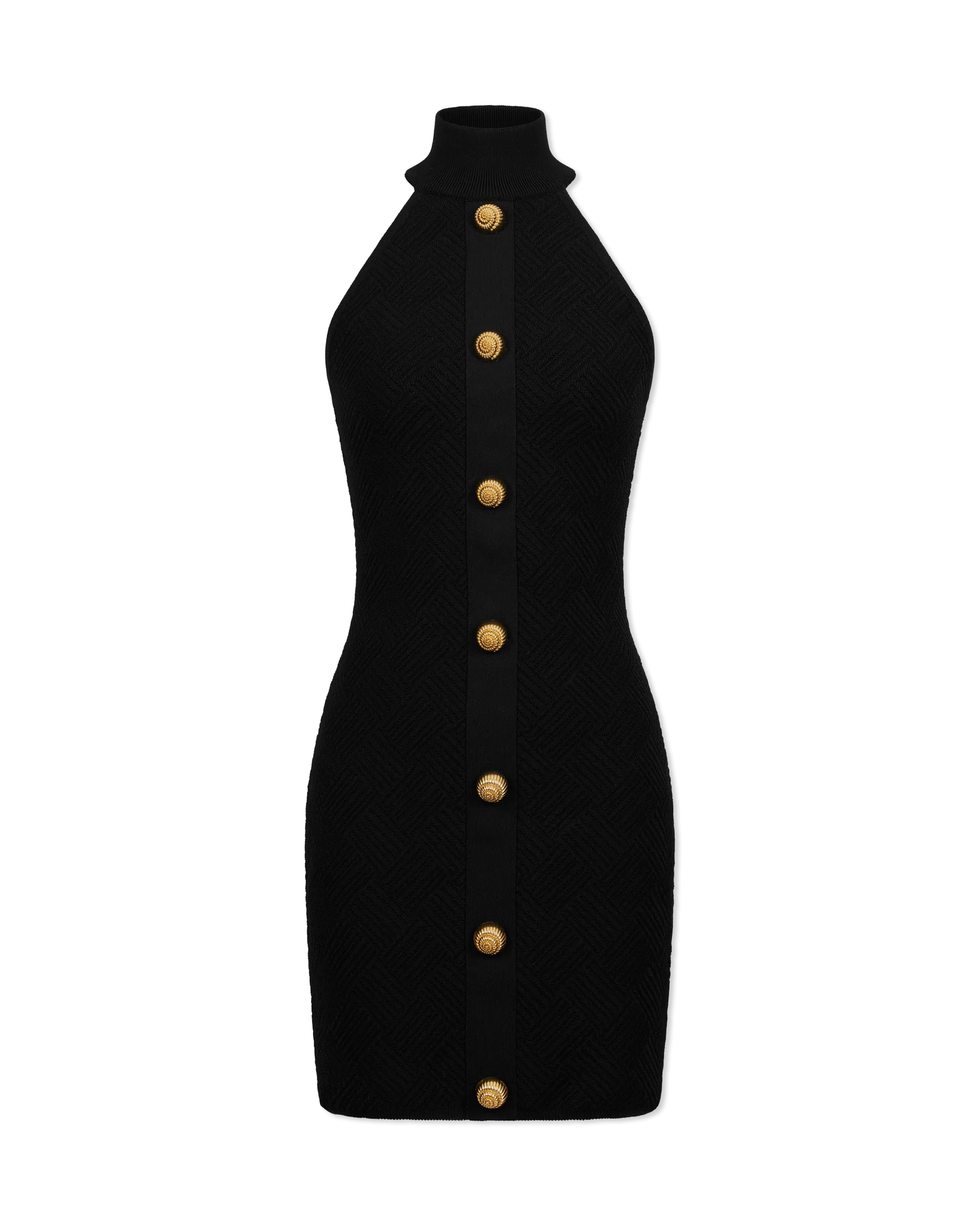 Halterneck Button Knit Mini Dress