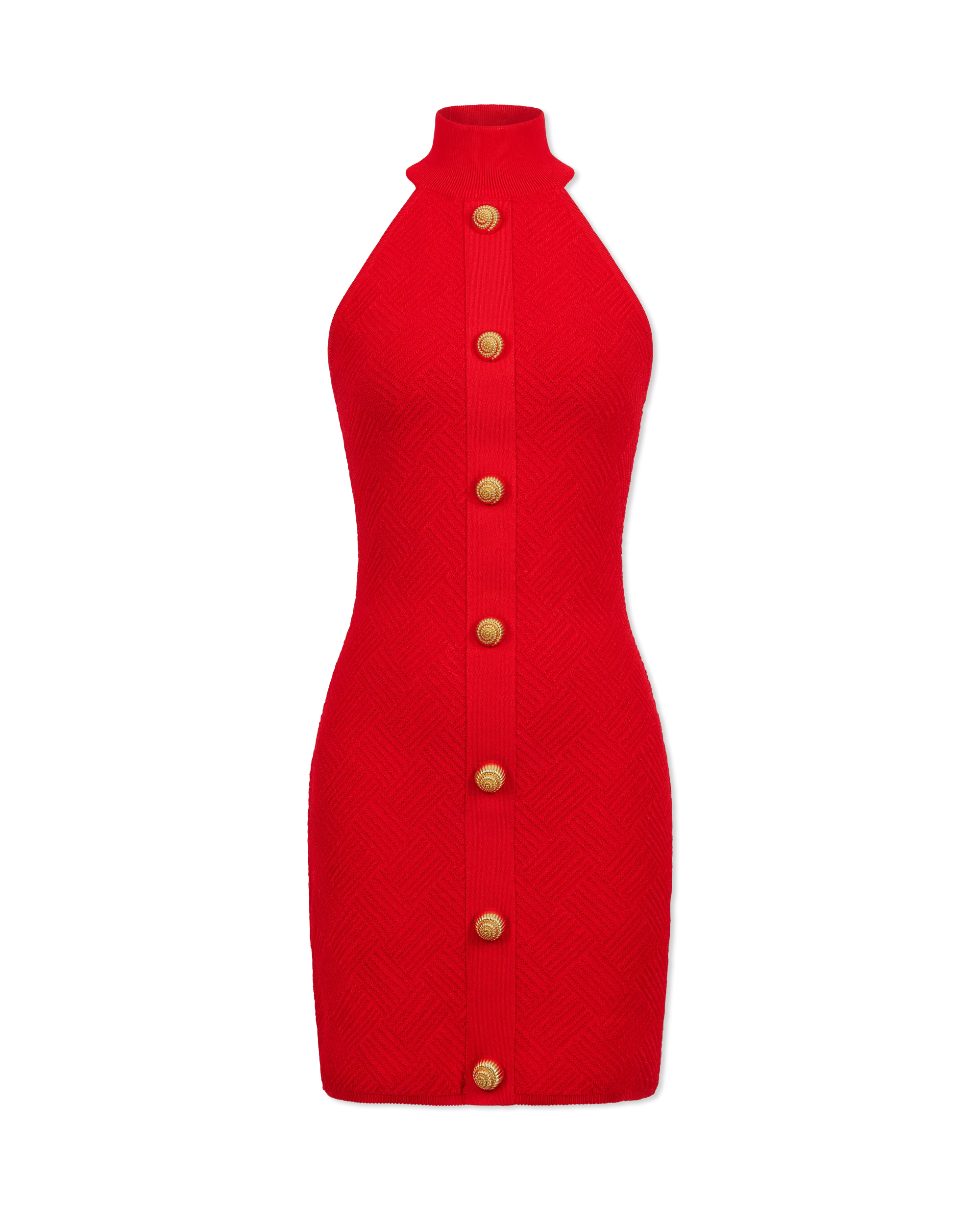 Halterneck Button Knit Mini Dress
