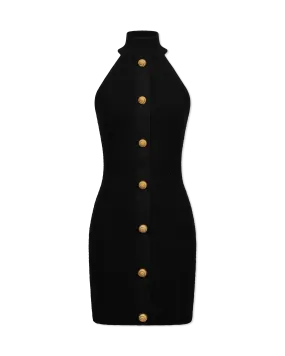 Halterneck Button Knit Mini Dress