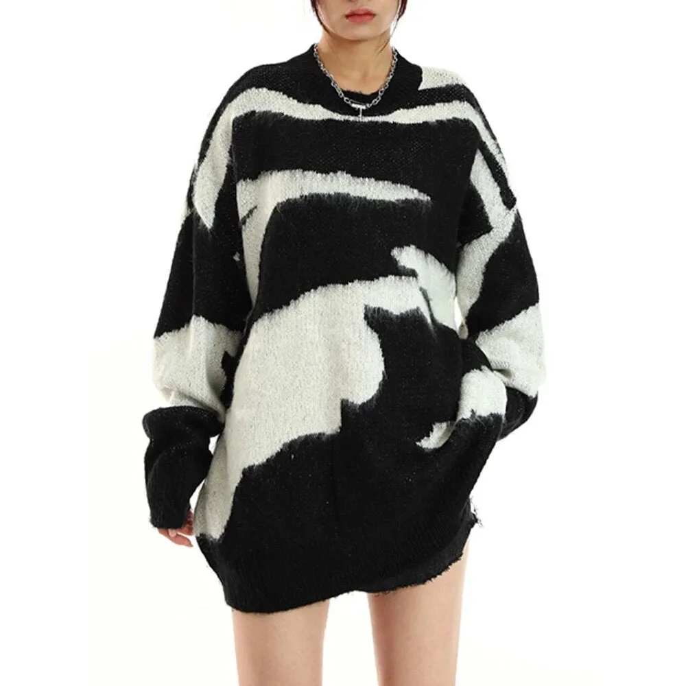 Hit Color Knitting Sweaters For Women Rpond Neck Long Sleeve Loose Casual Winter Pullover Sweater Female Clothing