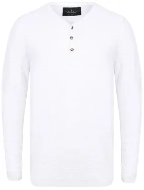Hoggle Cotton Slub Henley Jumper In Optic White - Dissident