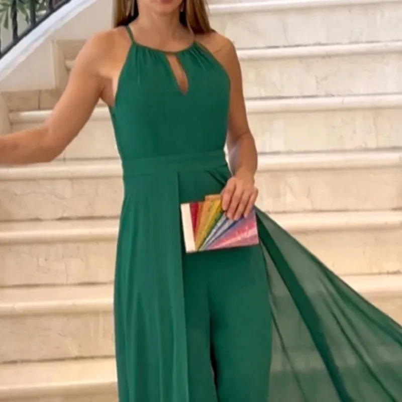 Hollow Halter High Waist Swing Wrap Waist Jumpsuit