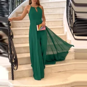 Hollow Halter High Waist Swing Wrap Waist Jumpsuit